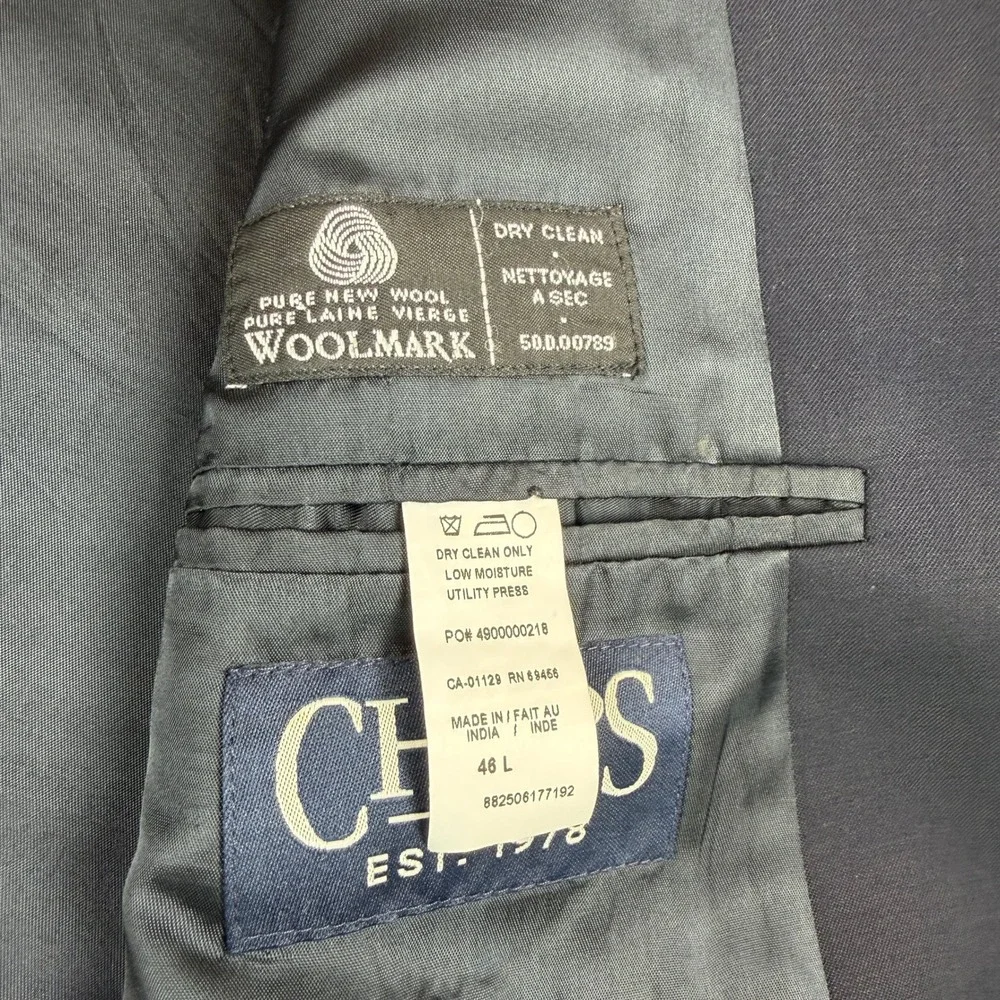 Chaps Mens Navy Blue 100% Wool Blazer Gold Crest Buttons Sport Coat 46L